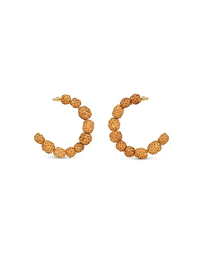 Akira Green Beaded C Hoop Earrings in Gold Tone