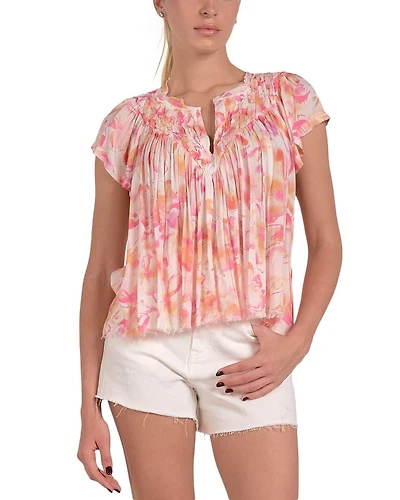 Printed Frilled Short Sleeve Top