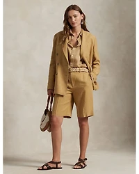 Long Pleated Linen Shorts