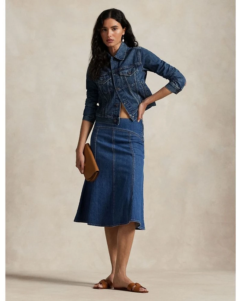 Paneled Denim A Line Skirt