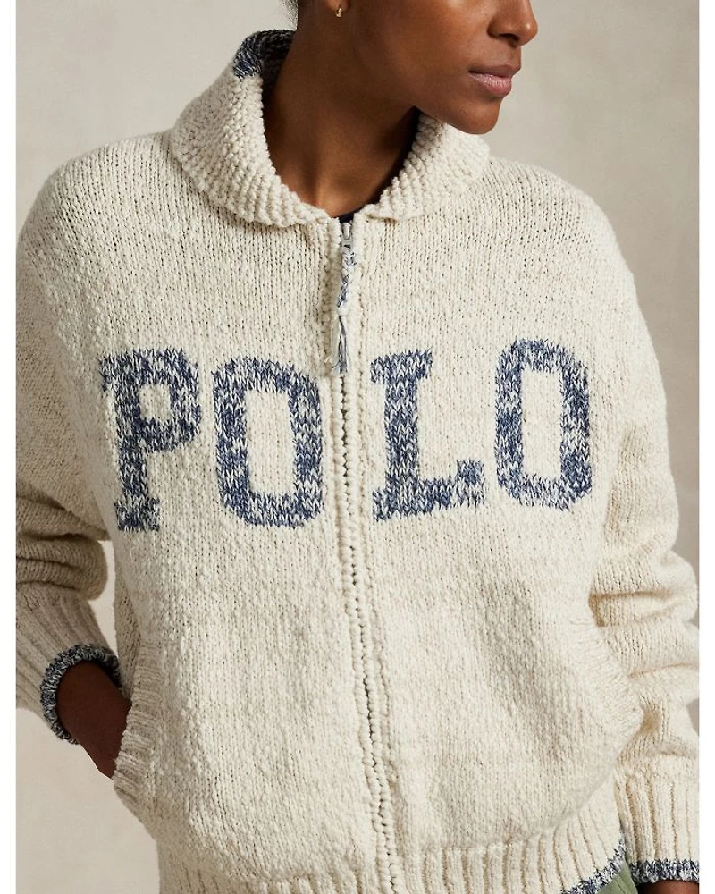 Logo Shawl Collar Full Zip Cardigan