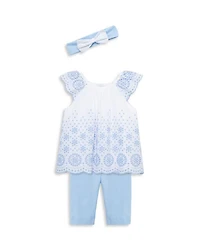 Girls' Eyelet Top, Leggings & Headband Set - Baby