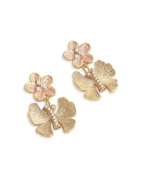 Pavé Butterfly & Flower Drop Earrings in 18K Gold Plated