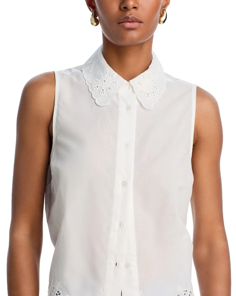 Eyelet Trim Sleeveless Shirt - Exclusive