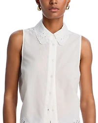 Eyelet Trim Sleeveless Shirt - Exclusive