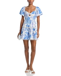 Aqua Toile Puff Sleeve Dress - Exclusive