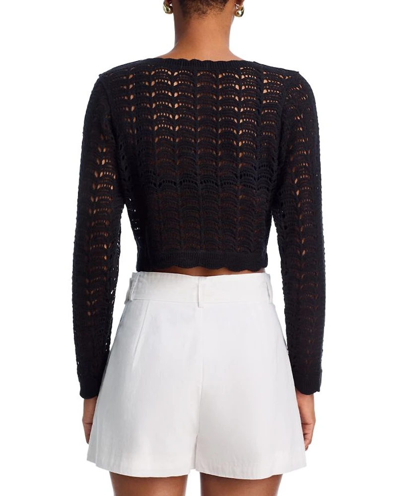 Crochet V Neck Cardigan Sweater - Exclusive