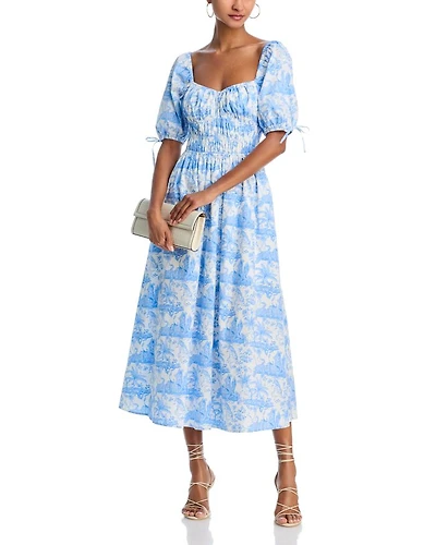 Palm Toile Midi Dress - Exclusive