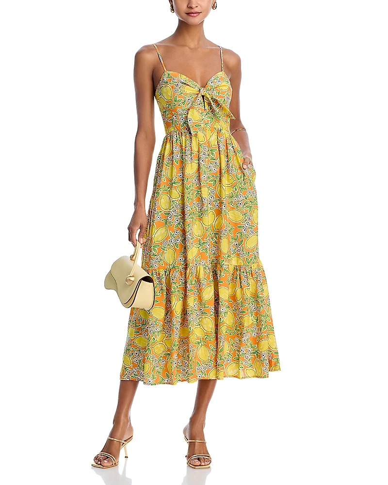 Aqua Lemon Tie Front Midi Dress - Exclusive