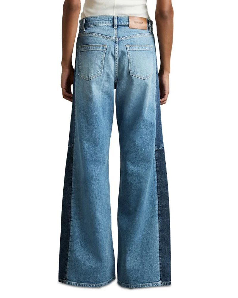 Briar High Rise Contrast Panel Wide Leg Jeans Light Blue