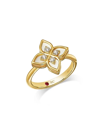 Roberto Coin 18K Yellow Gold Venetian Princess Mother of Pearl & Diamond Flower Ring