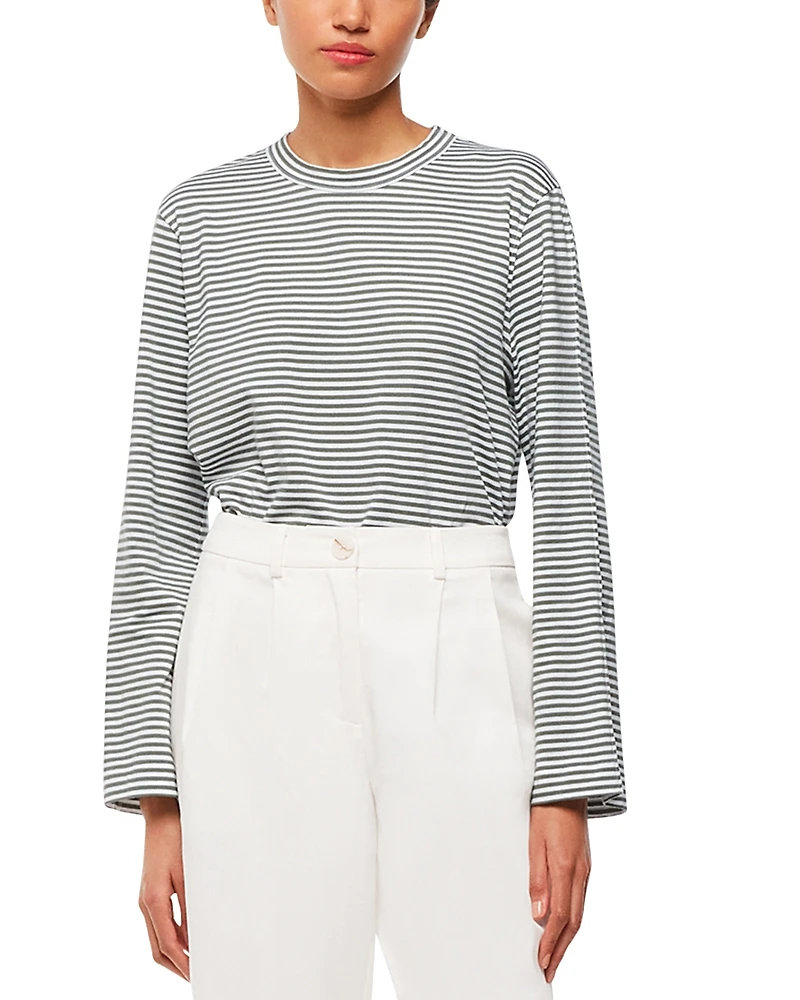 Whistles Striped Long Sleeve Crop Tee