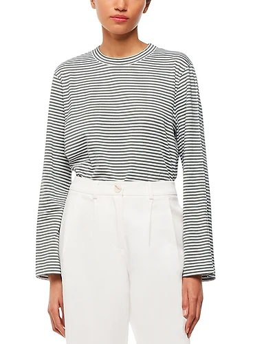 Whistles Striped Long Sleeve Crop Tee