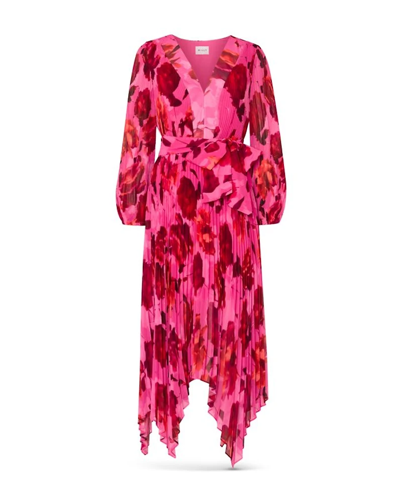 Liora Blurred Blossom Pleated Dress