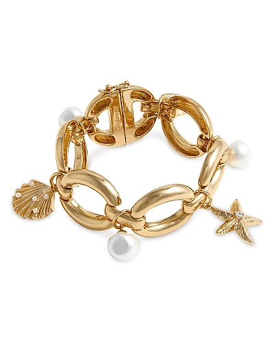 Self Portrait Imitation Pearl Seaside Motif Charm Bracelet