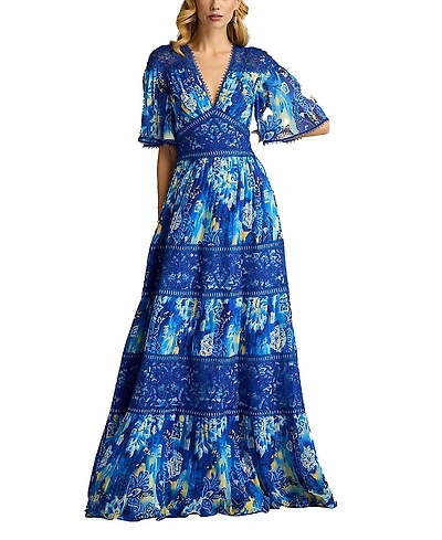 Tadashi Shoji Cyra Floral Pleated Chiffon Gown