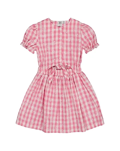 Deux par Deux Girls' Puff Sleeve Dress with Waist Tie - Little Kid