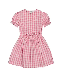 Deux par Deux Girls' Puff Sleeve Dress with Waist Tie - Little Kid