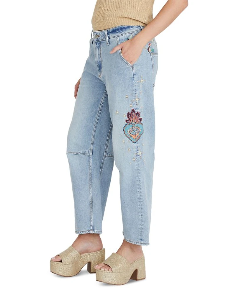 Barbara X Hallucination High Rise Cropped Wide Leg Jeans Light Wash
