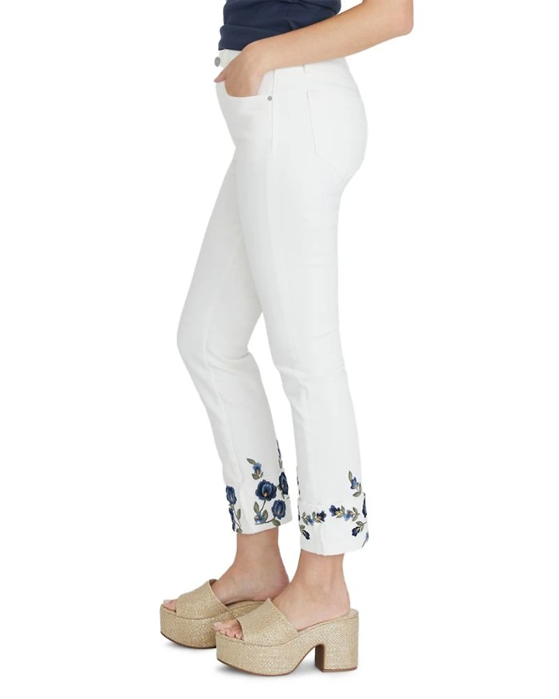 Colette X Blue Bouquet High Rise Cropped Skinny Jeans Cream