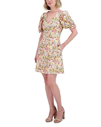 V Neck Puff Sleeve Dress
