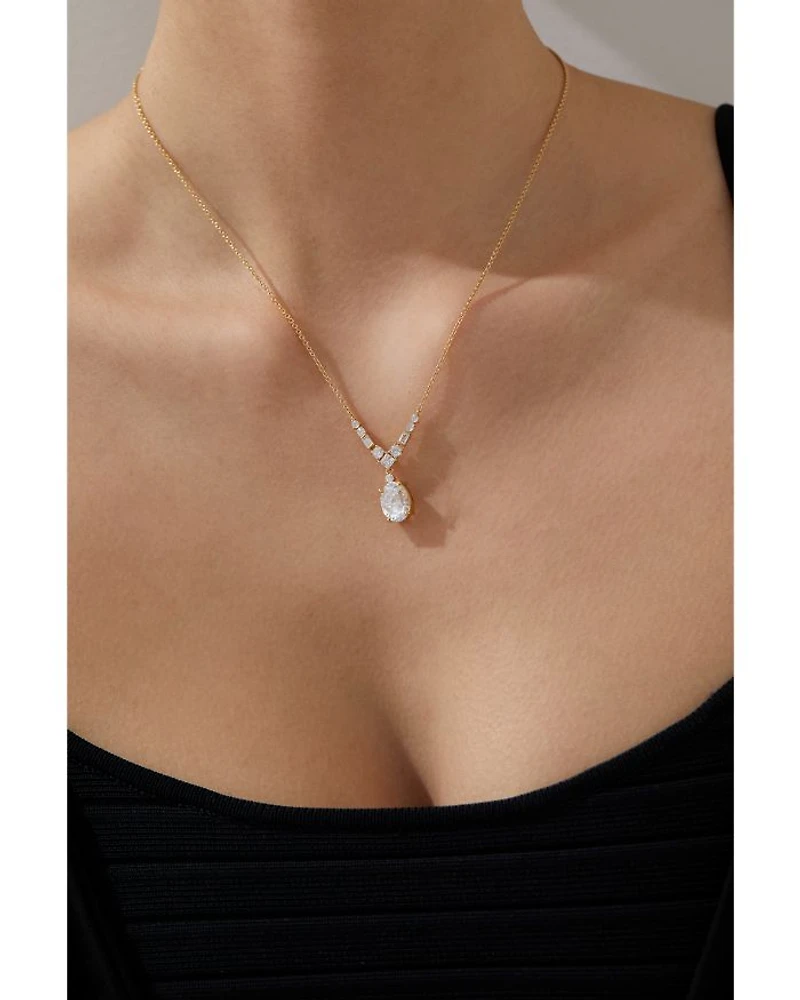 Cubic Zirconia Pendant Necklace in 18K Gold Plated, 16"-18"