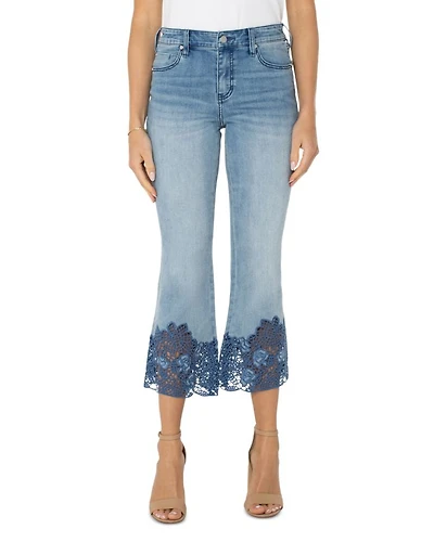 Hannah Mid Rise Crop Flare Jeans Indigo Crochet