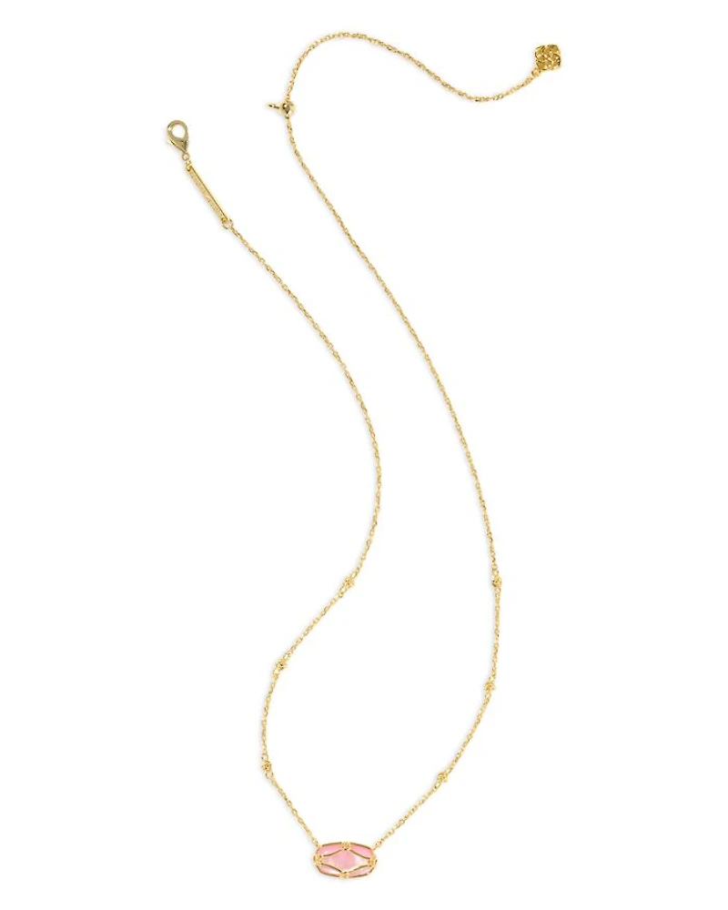 Elisa Lattice Framed Mother Of Pearl Pendant Necklace 14K Gold Plated, 19"