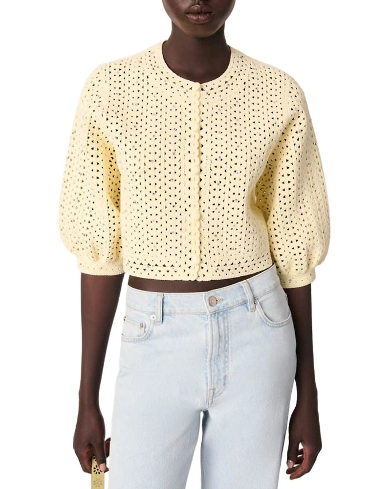 Cropped Rhinestone Crochet Cardigan