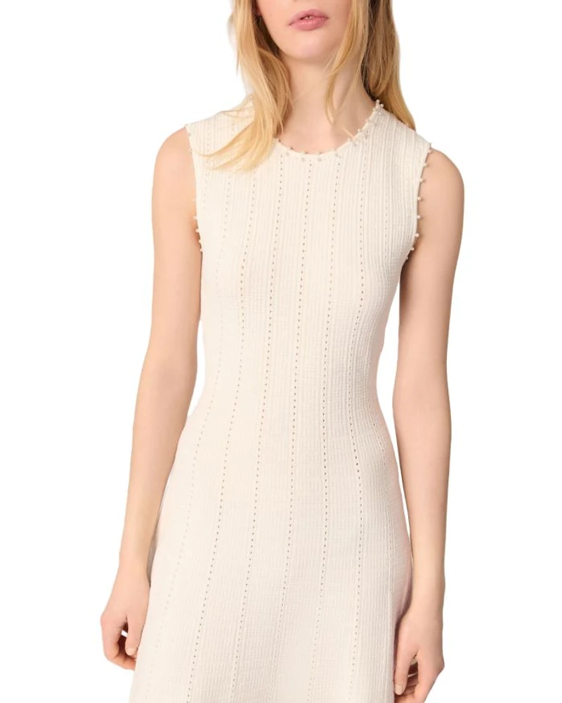 Beaded Pointelle Knit Dress