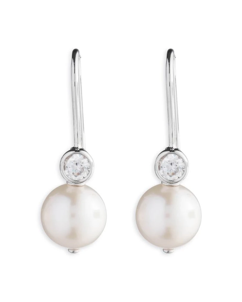 Cubic Zirconia & Cultured Freshwater Pearl Drop Earrings in Sterling Silver