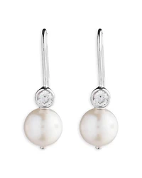 Cubic Zirconia & Cultured Freshwater Pearl Drop Earrings in Sterling Silver