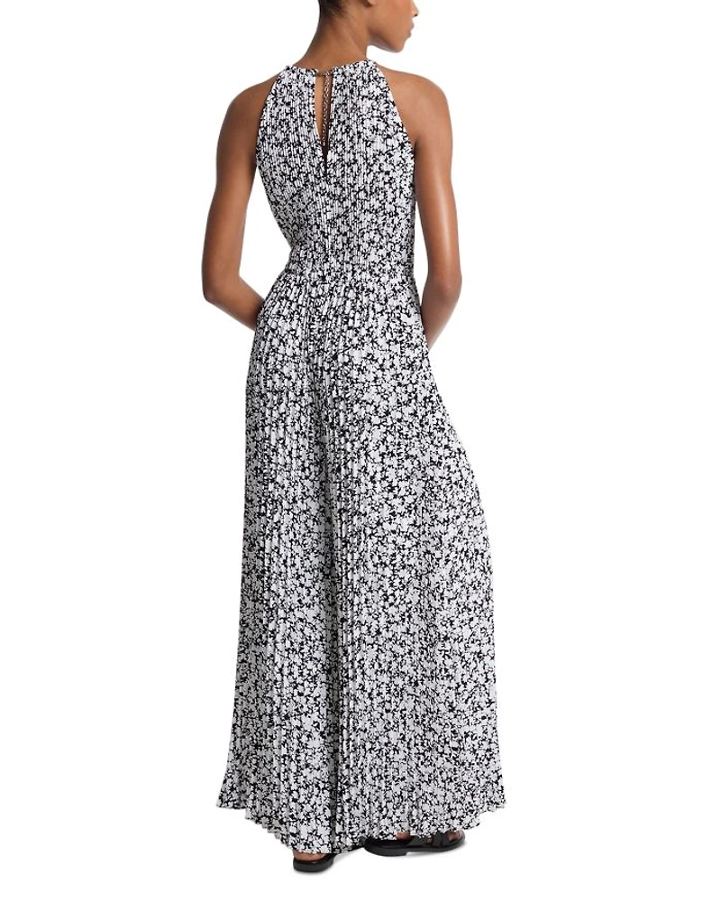 Pleated Chain Neck Halter Jumpsuit