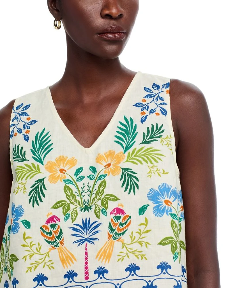 Tropical Print Button Back Tank