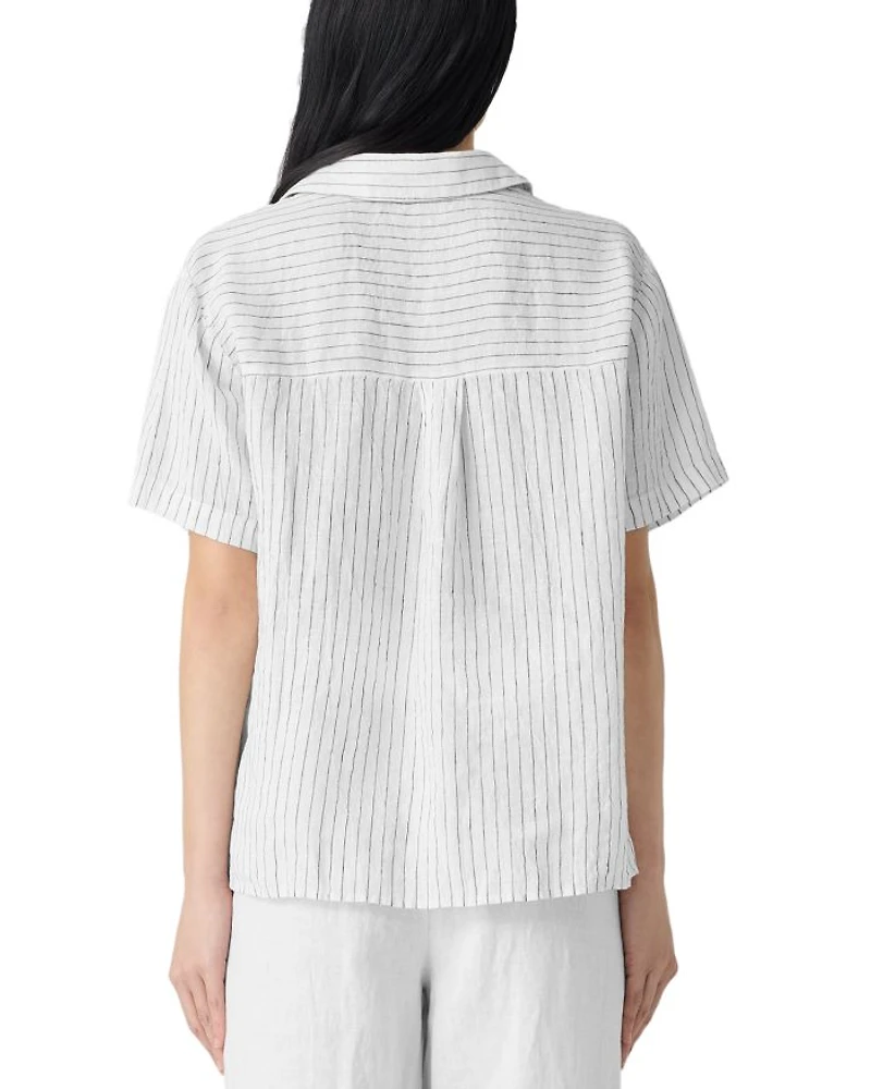 Puckered Linen Striped Short Sleeve Shirt