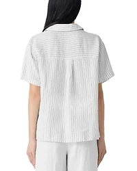 Puckered Linen Striped Short Sleeve Shirt