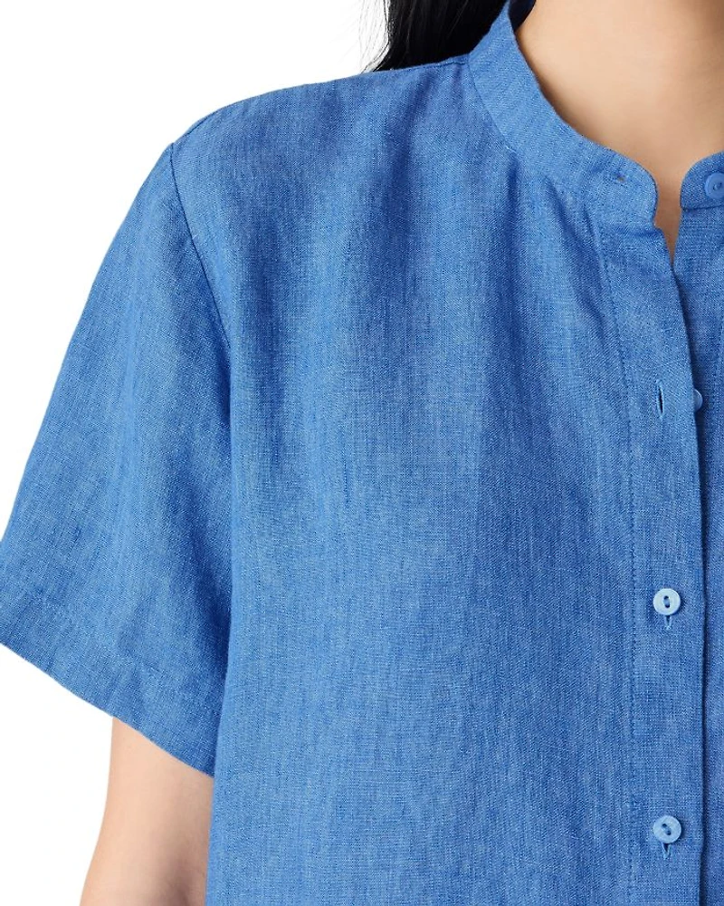 Washed Linen Délavé Mandarin Collar Shirt
