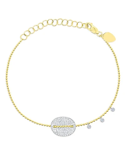 14K Yellow & 14K White Gold Diamond Oval Bead Chain Bracelet