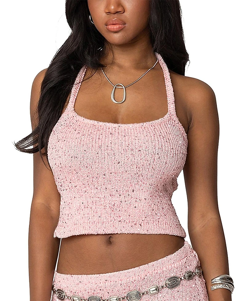 Edikted Shaylee Sequin Knit Backless Top