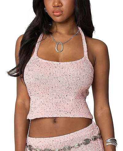 Edikted Shaylee Sequin Knit Backless Top