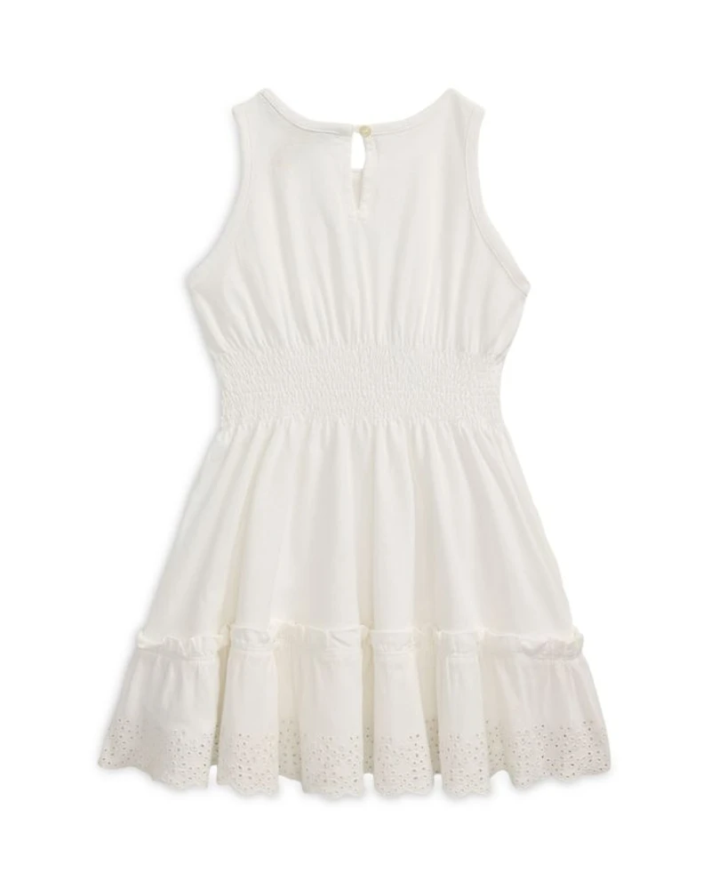 Girls' Eyelet Embroidered Cotton Jersey Dress