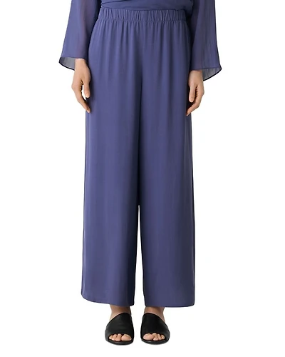 Silk Georgette Crepe Wide Leg Pull On Ankle Pants