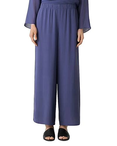 Eileen Fisher Silk Georgette Crepe Wide Leg Pull On Ankle Pants