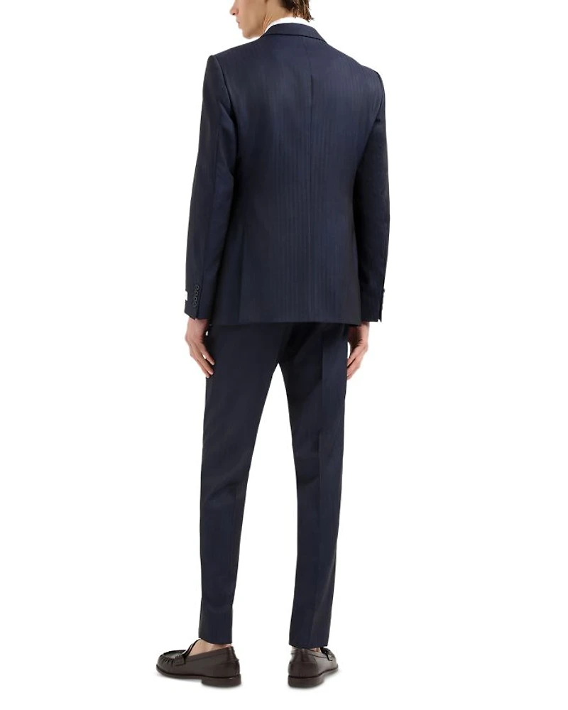 M Line Slim Fit Single Breasted Notch Lapel Suit Herringbone Stripe Wool