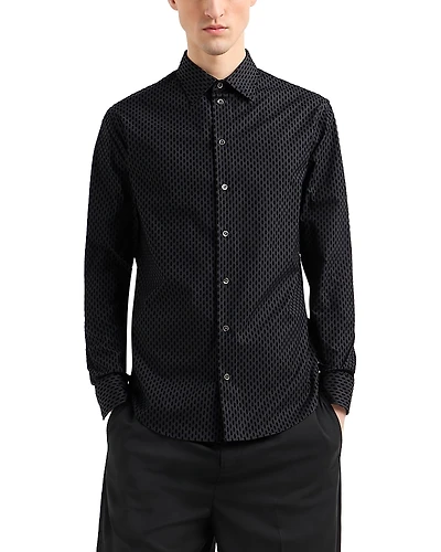 Emporio Armani Flocked Cotton Button Up Shirt