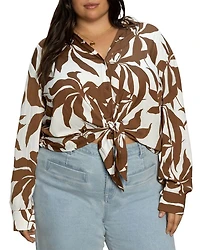 Plus Lover Tie Long Sleeved Printed Blouse