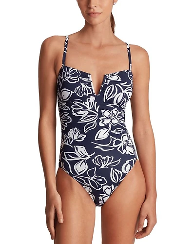 Printed Over The Shoulder One Piece Swimsuit