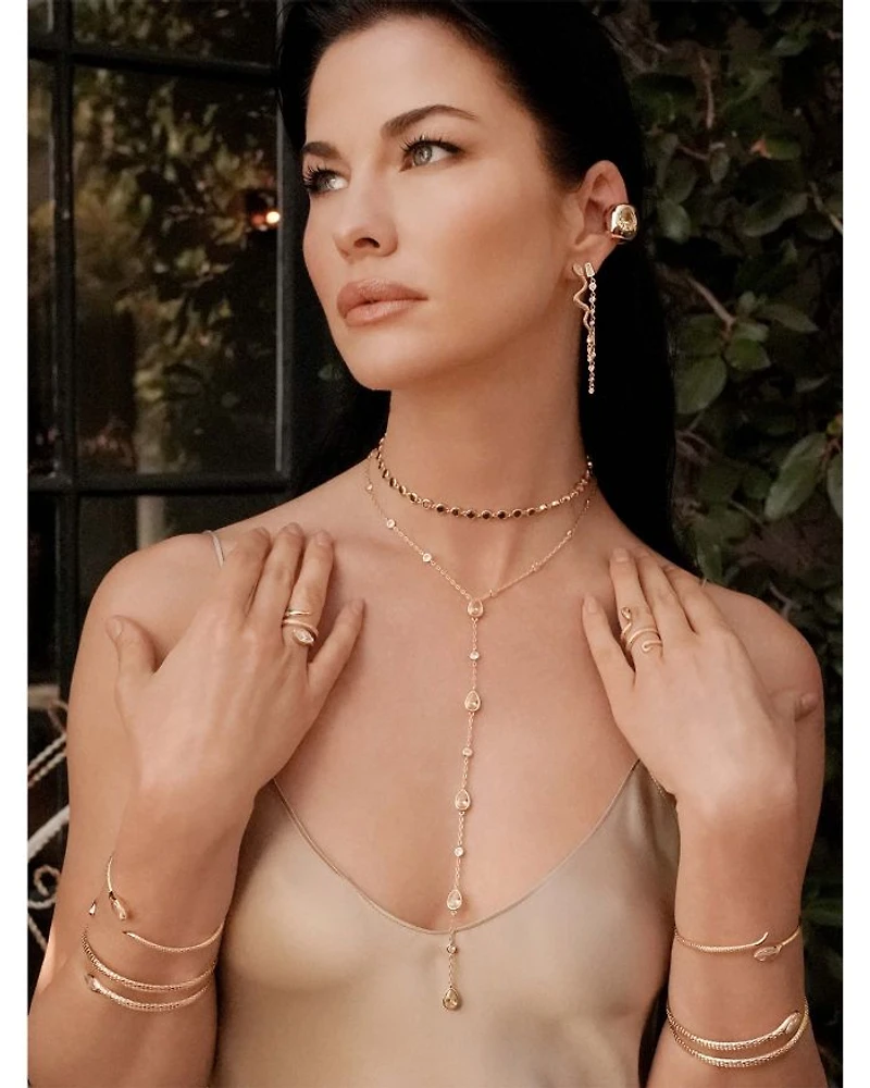 Mixed Cubic Zirconia Lariat Necklace 18K Gold Plated, 15"-18"