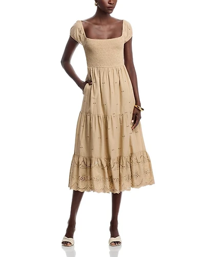 Eyelet Off The Shoulder Midi Dress