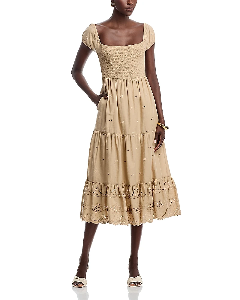 Area Stars Eyelet Off The Shoulder Midi Dress